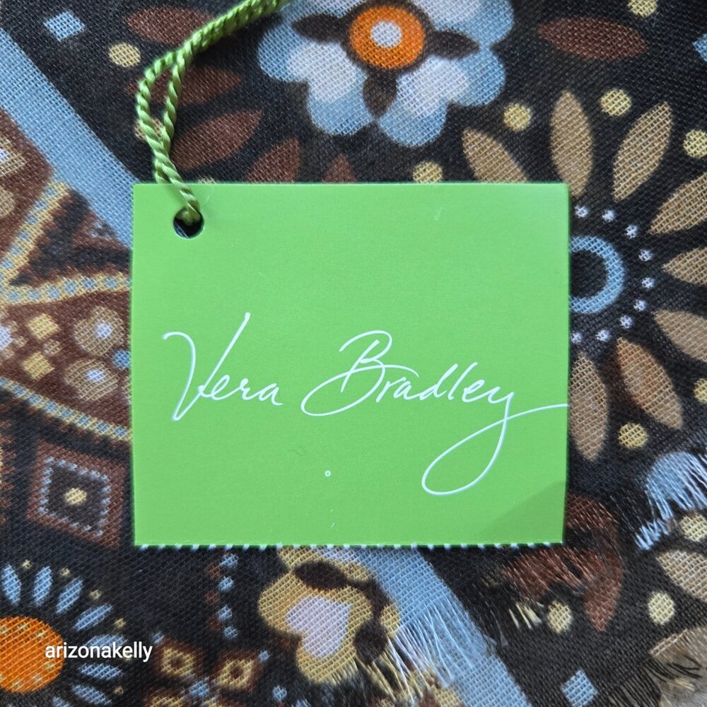 NWT Vera Bradley Medallian Flowers Brown Earth Tones Scarf - Picture 3 of 10